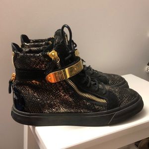 Giuseppe Zanotti Black Gold Snakeskin Sneakers